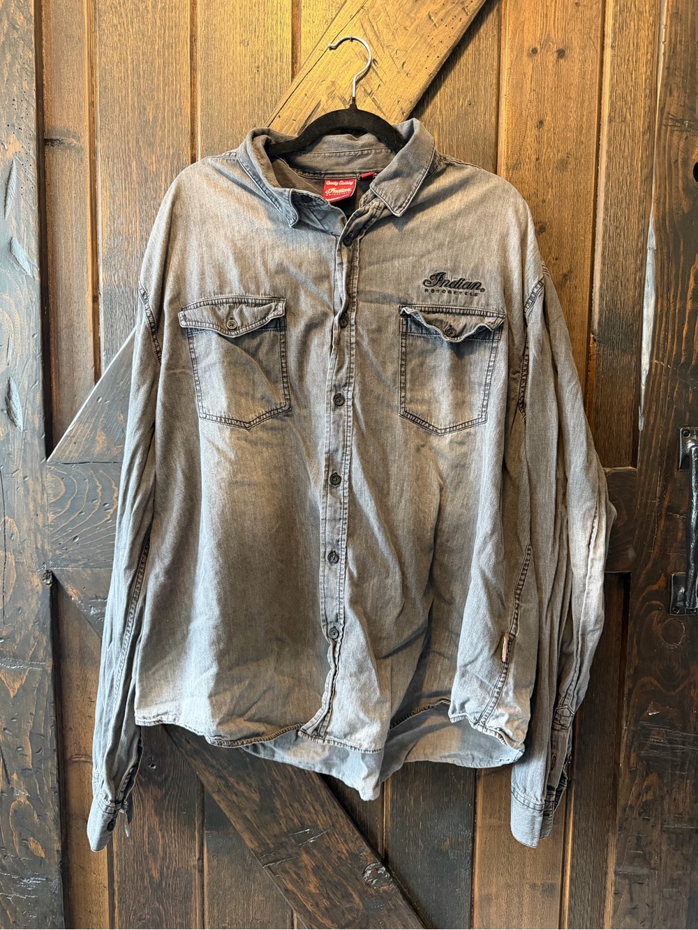 Indian Motorcycle Men’s 3XL Acid Wash Denim Shirt Biker Western 2 Pocket